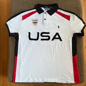 Polo by Ralph Lauren Men's White, Black, and Red USA Polo Shirt